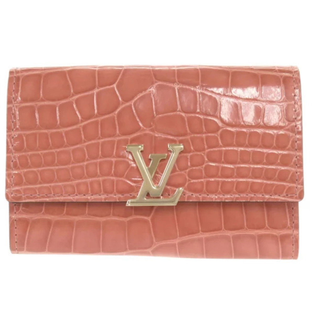 Louis Vuitton Portefeuille Capucines Compact Crocodile Pink Tri fold Wallet LV